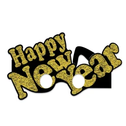 Beistle Pack Of 72 Black And Gold Happy New Year Eyeglasses In Glitter Print