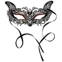 Beistle Pack Of 6 Elegant Black And Red Cat Eye Metal Filigree Mardi Gras Masquerade Masks - One Size
