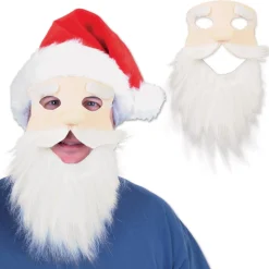 Party Supplies*Beistle Pack Of 12 Fuzzy Bearded Face With Red Hat Christmas Santa Masks