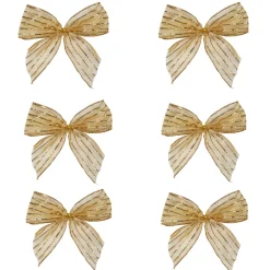 Bows*Northlight Pack Of 6 Gold Glitter Striped 2 Loop Christmas Bow Decorations 5.5"