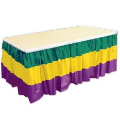 Beistle Pack Of 6 Gold, Purple And Green Mardi Gras Disposable Table Skirts 14'