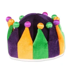 Party Central Pack Of 6 Green And Purple Mardi Gras Celebration Plush Jester Crown Party Decors 22"