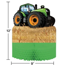 Party Central Pack Of 6 Green Tractor And Grain Field 3D Honeycomb Table Centerpieces 12"