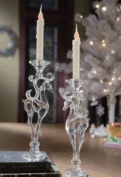 Candles & Holders*CC Christmas Decor Pack Of 4 Icy Crystal Decorative Christmas Deer Taper Candle Holders 12.8"