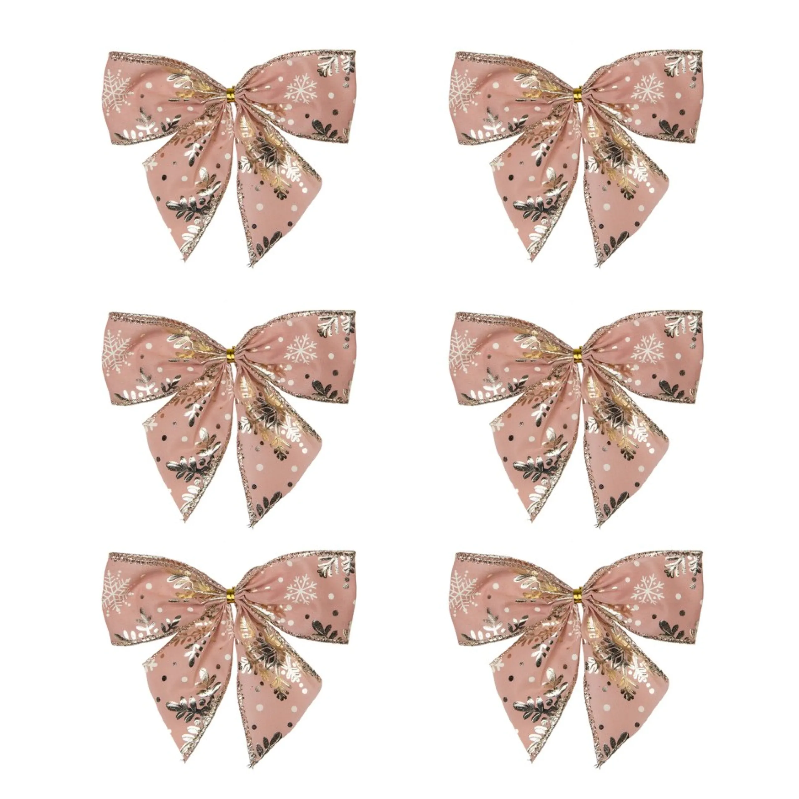 Bows*Northlight Pack Of 6 Pink And Gold Snowflakes 2 Loop Christmas Bow Decorations 5.5"