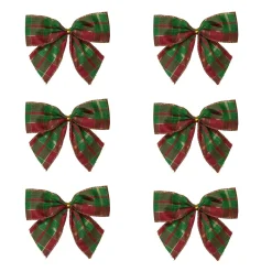 Bows*Northlight Pack Of 6 Red And Green Plaid 2 Loop Christmas Bow Decorations 5.5"
