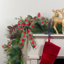 Bows*Northlight Pack Of 6 Red And Green Plaid 2 Loop Christmas Bow Decorations 5.5"