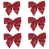 Bows*Northlight Pack Of 6 Red And White Striped 2 Loop Christmas Bow Decorations 5.5"