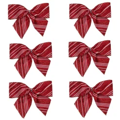 Bows*Northlight Pack Of 6 Red And White Striped 2 Loop Christmas Bow Decorations 5.5"