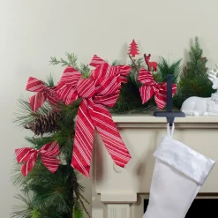 Bows*Northlight Pack Of 6 Red And White Striped 2 Loop Christmas Bow Decorations 5.5"