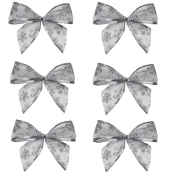 Bows*Northlight Pack Of 6 Sheer Silver Snowflake 2 Loop Christmas Bow Decorations 5.5"
