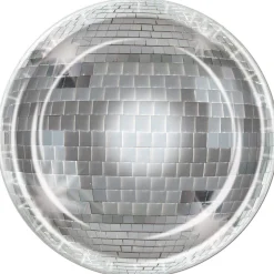 Party Central Pack Of 96 Silver And Gray Disco Ball Disposable Dinner Plates 9"