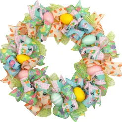 Northlight Pastel Easter Egg And Ribbons Wreath, 22-Inch, Unlit