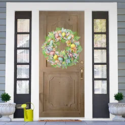 Northlight Pastel Easter Egg And Ribbons Wreath, 22-Inch, Unlit