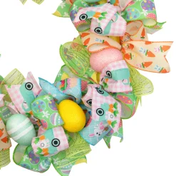 Northlight Pastel Easter Egg And Ribbons Wreath, 22-Inch, Unlit