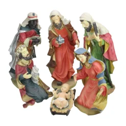 Nativities*Northlight 6Pc Red And Green Holy Family Religious Christmas Nativity Statues 19"