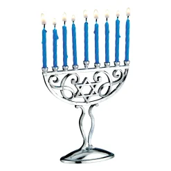 Rite Lite 45Pc Silver And Blue Classic Style Mini Hanukkah Menorah Set With Candles 4.75"