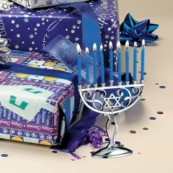 Rite Lite 45Pc Silver And Blue Classic Style Mini Hanukkah Menorah Set With Candles 4.75"