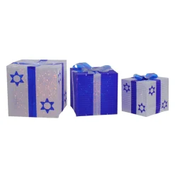 Outdoor Decorations*Northlight 3Pc White And Blue Shimmering Lighted Hanukkah Gift Box 12"