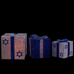 Outdoor Decorations*Northlight 3Pc White And Blue Shimmering Lighted Hanukkah Gift Box 12"