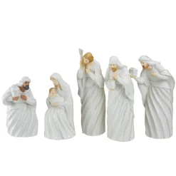 Nativities*Roman 5Pc White And Silver Holy Family With Men Christmas Nativity Figure Set 7.25"
