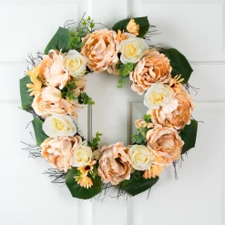 Northlight Peach And White Floral Fall Harvest Artificial Wreath, 22-Inch
