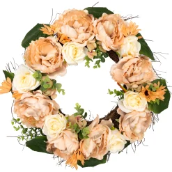 Northlight Peach And White Floral Fall Harvest Artificial Wreath, 22-Inch