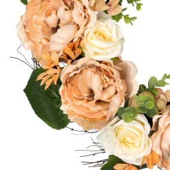 Northlight Peach And White Floral Fall Harvest Artificial Wreath, 22-Inch