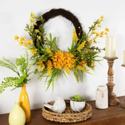 Northlight Peonies Artificial Fall Harvest Twig Wreath, 22-Inch, Unlit