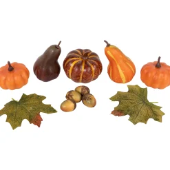 Northlight 10-Piece Autumn Harvest Artificial Pumpkin, Gourd, Acorn And Leaf Decoration Set