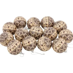 Northlight Balls>14-Piece Brown Nordic Print Decoupage Christmas Ball Ornament Set, 2.25" (60Mm)