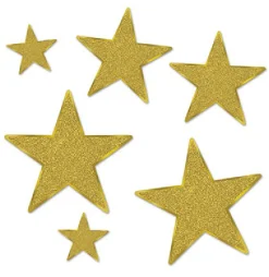 Beistle 72-Piece Gold Glittered Foil Star Cutouts Party Decorations 5"-12"