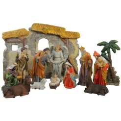 Nativities*Northlight 13-Piece Gray Traditional Religious Christmas Nativity Figurine With Stable 23.25"