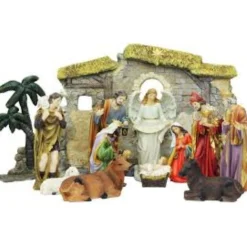 Nativities*Northlight 13-Piece Gray Traditional Religious Christmas Nativity Figurine With Stable 23.25