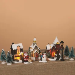 Christmas Villages*Northlight 10-Piece Led Lighted Houses And Trees Christmas Village Display Set