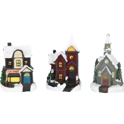 Christmas Villages*Northlight 10-Piece Led Lighted Houses And Trees Christmas Village Display Set