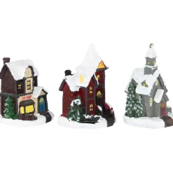 Christmas Villages*Northlight 10-Piece Led Lighted Houses And Trees Christmas Village Display Set