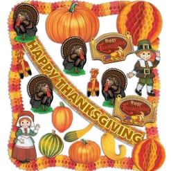 Beistle 24-Piece Pilgrims, Turkeys And Pumpkins Thanksgiving Decorating Kit