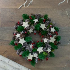 Traditional Pine Wreaths*Northlight Pine Cone And Berries With Stars Artificial Christmas Wreath, 10-Inch, Unlit