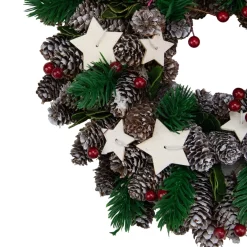 Traditional Pine Wreaths*Northlight Pine Cone And Berries With Stars Artificial Christmas Wreath, 10-Inch, Unlit