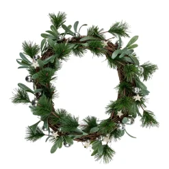 Specialty Wreaths*Northlight Pine Needle And Silver Ball Ornament Artificial Christmas Wreath, 12-Inch, Unlit