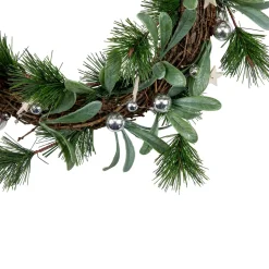 Specialty Wreaths*Northlight Pine Needle And Silver Ball Ornament Artificial Christmas Wreath, 12-Inch, Unlit