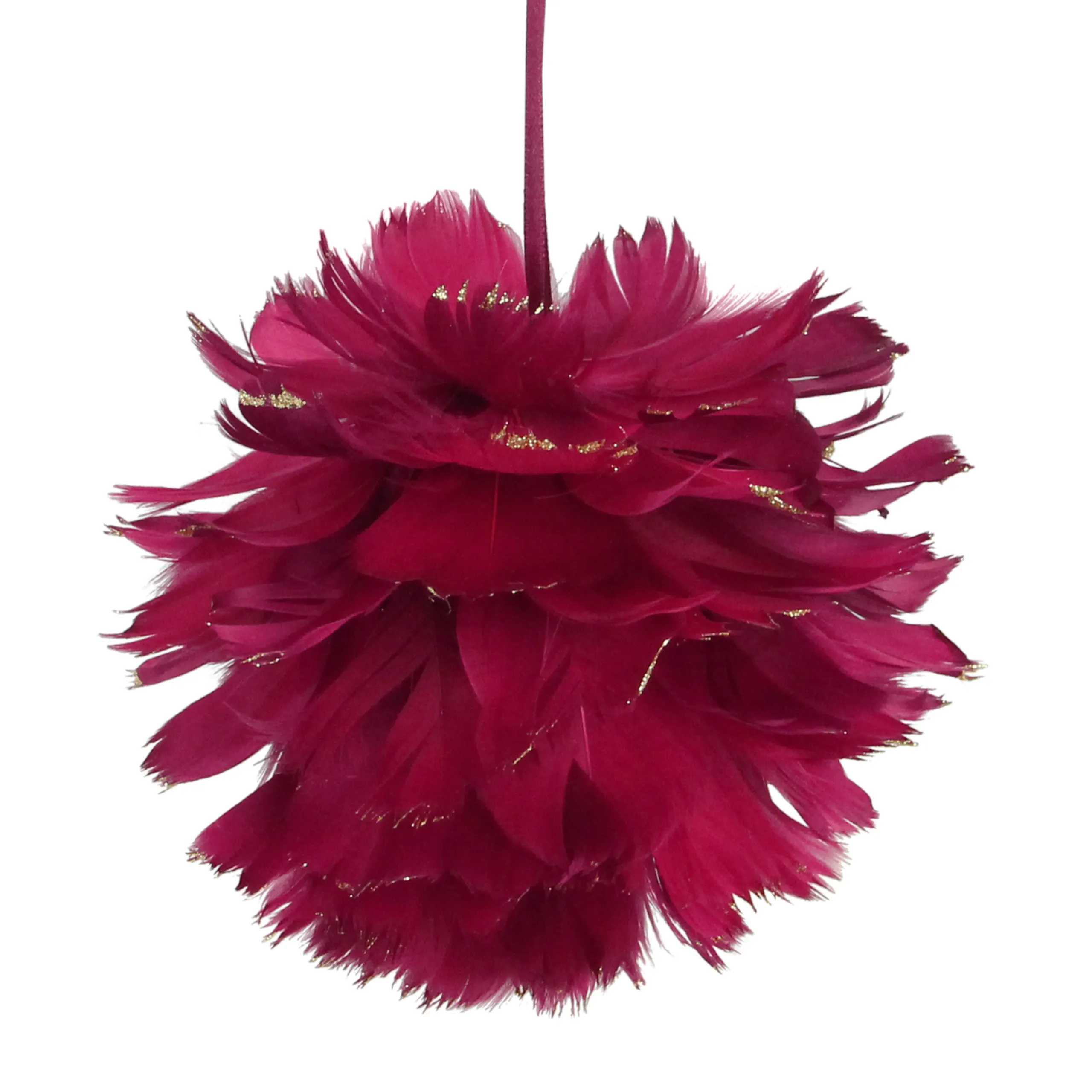 Northlight Balls>Pink And Gold Glitter Tipped Feather Hanging Christmas Ball Ornament 5.5" (140Mm)
