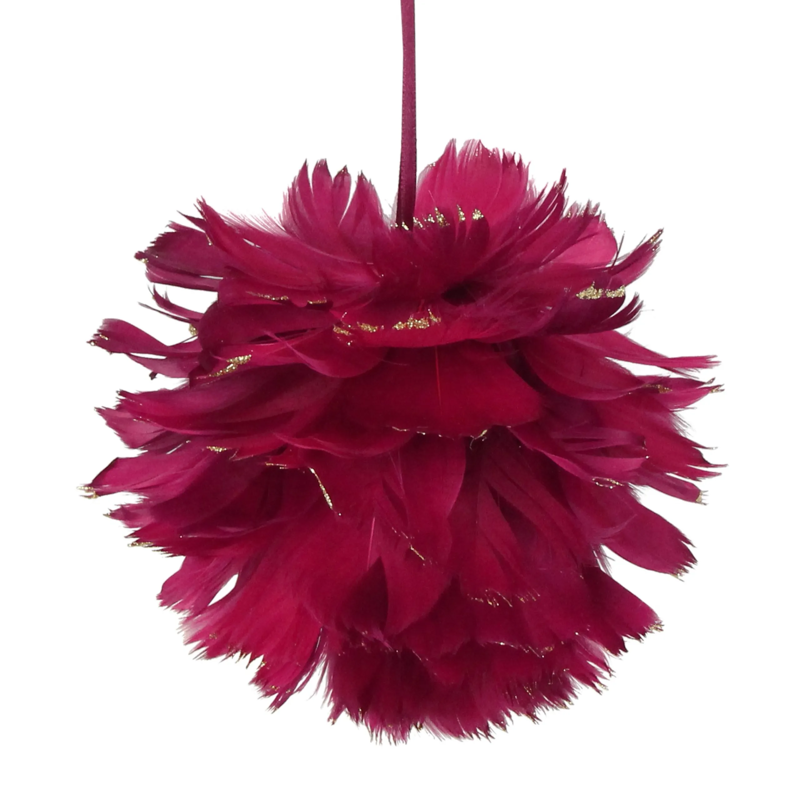 Northlight Balls>Pink And Gold Glitter Tipped Feather Hanging Christmas Ball Ornament 5.5" (140Mm)