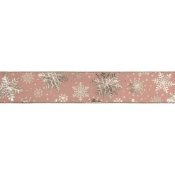 Ribbon*Northlight Pink And Gold Snowflake Christmas Wired Craft Ribbon 2.5" X 10 Yards
