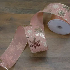 Ribbon*Northlight Pink And Gold Snowflake Christmas Wired Craft Ribbon 2.5" X 10 Yards