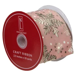 Ribbon*Northlight Pink And Gold Snowflake Christmas Wired Craft Ribbon 2.5