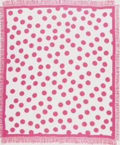 Simply Home Pink Polka Dots Girly Teen Afghan Throw Blanket 50" X 60"