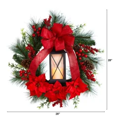 Specialty Wreaths*Nearly Natural Poinsettia And Berry Artificial Christmas Wreath With Lantern, 28-Inch