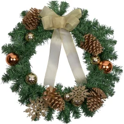 Specialty Wreaths*Northlight Pre-Decorated Ball Ornaments And Bow Artificial Christmas Wreath, 24-Inch, Unlit